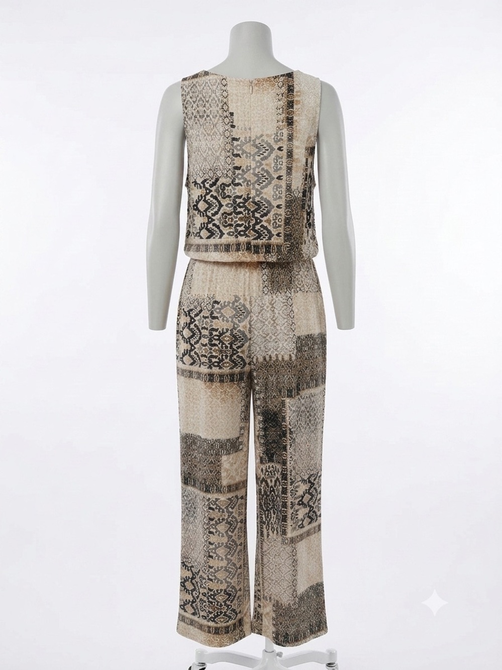 Plus Size Patchwork Ethnic Jumpsuit - Beige & Black - Picture 2 of 6